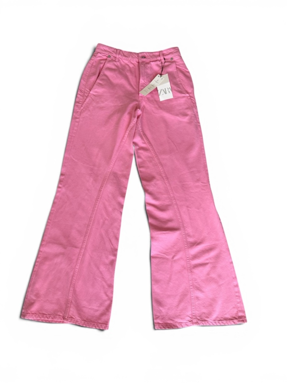 NWT ZARA Pink Flare Leg Pants – High Rise – Size US 4